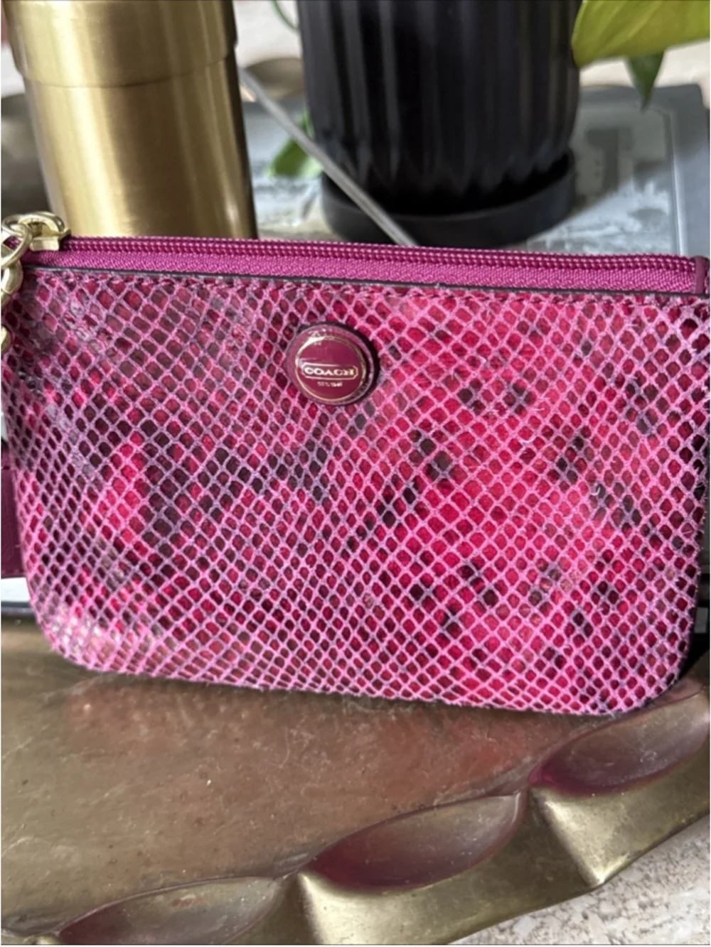 COACH Women's Python Leather Wristlet F50162 Raspberry NWOT Hang Tag